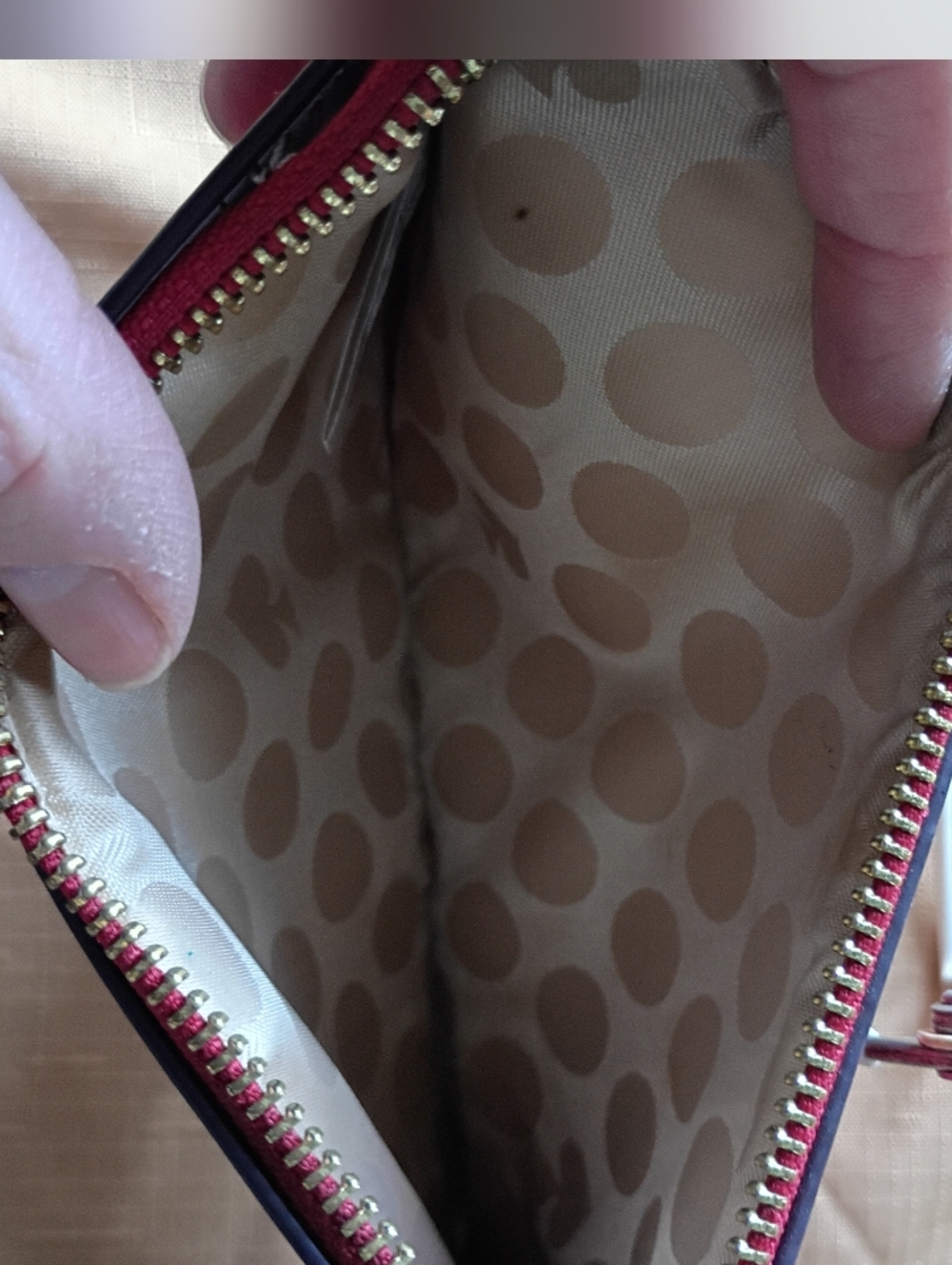 Kate Spade Red Medium Size Wristlet, Dot Interior, 5.2"X 8.2" - Picture 3 of 6